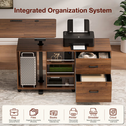63' L-Shaped Electric Standing Desk with Drawers, Power Outlet & Storage, Height Adjustable Corner Desk with Monitor Stand and Cable Management