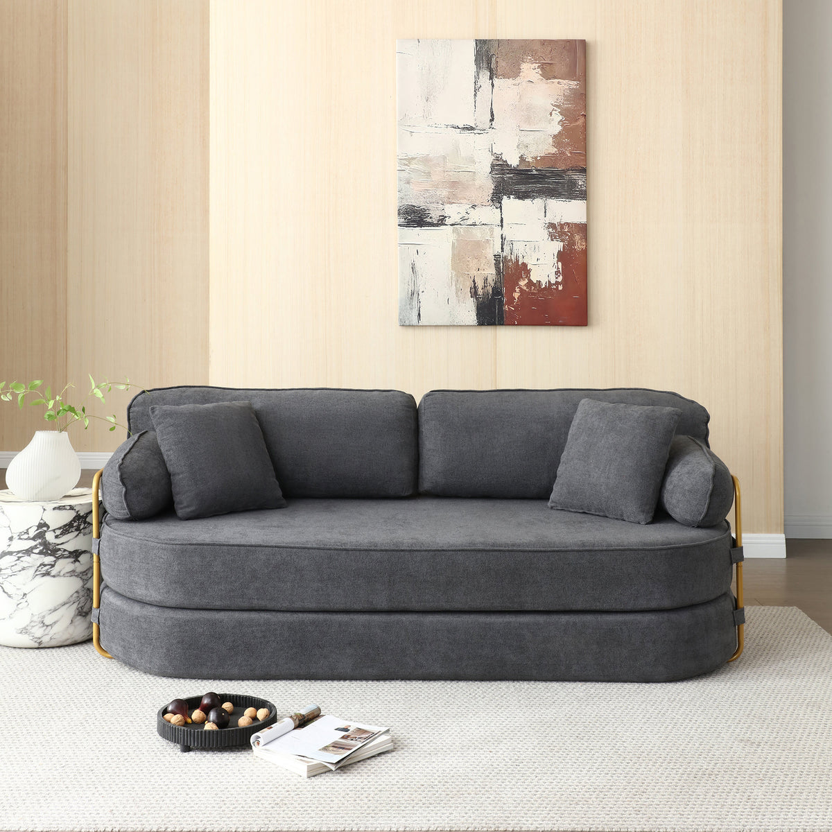78.3" Queen Sleeper Sofa Bed, No Assembly Convertible Pull Out Futon Couch with Removable Backrest