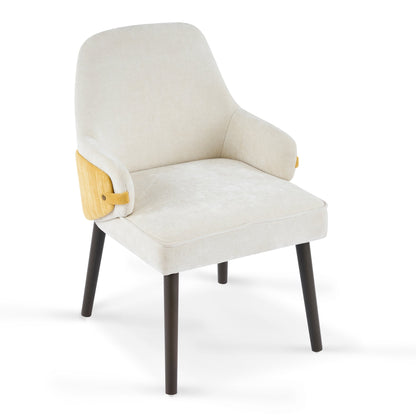 Indoor Dining Chair Set of 2, Beige & Yellow Two-Tone Fabric Armchair with Sturdy Frame, Modern Accent Chair for Dining Room/Living Area, 300lbs