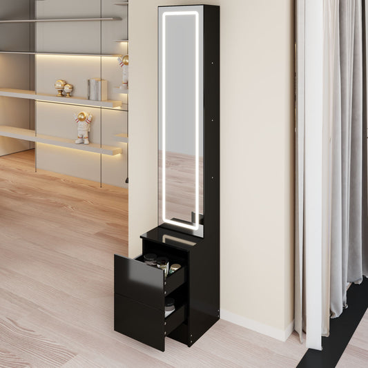 Length 11.8" x Width 15.7" x Height 63" LED Dressing Mirror Cabinet,Cosmetic Organizer Cabinet, Jewelry Cabinet, 3 colors, Adjustable Brightness, Extra Large Mirror, Multi Layer High Capacity Storage