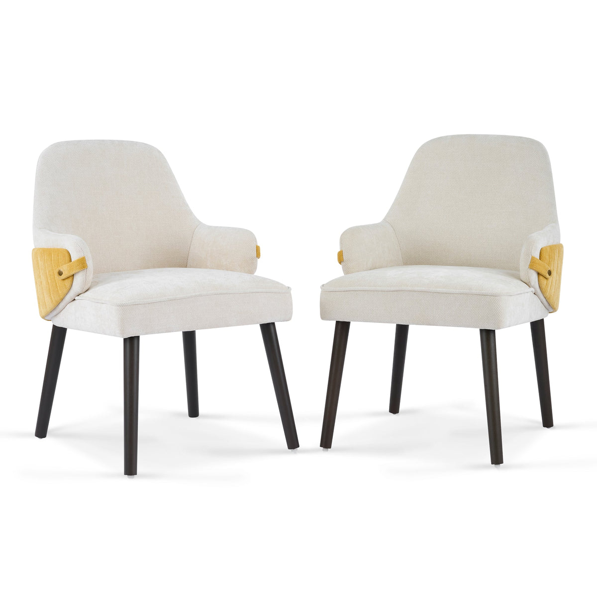 Indoor Dining Chair Set of 2, Beige & Yellow Two-Tone Fabric Armchair with Sturdy Frame, Modern Accent Chair for Dining Room/Living Area, 300lbs