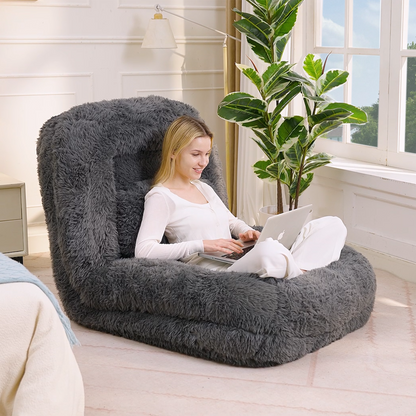 [NEW ARRIVED] [VIDEO PROVIDED] Human Dog Bed,Lazy Sofa,5-Position Adjustable Convertible,Floor Gaming Chair,bedroom, living room,Suitable for gaming, meditation,relaxation,Plush Fabric,Dark Gray