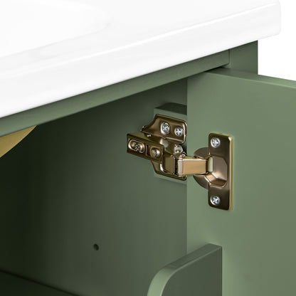 27.8" Modern Bathroom Vanity Set with Reinforced Legs & Painted Surface, Mid-Century Freestanding Bathroom Vanity Sink with Storage, High-end Restroom Vanity Cabinet with Drawer& Hidden Storage Shelvs