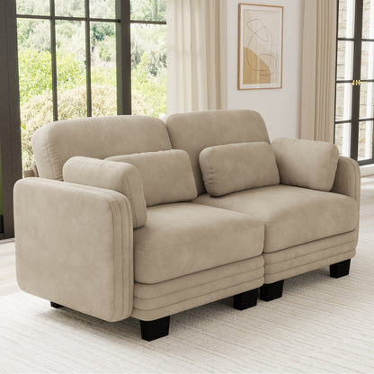 Channel Tufted Design Modern Minimalist Modular Sectional Loveseat Sofa, 2-Seater Couch with Thick Comfortable Seat Cushions, Suitable for Living Room, Bedroom and Apartment, Camel Chenille