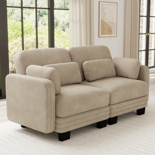 Channel Tufted Design Modern Minimalist Modular Sectional Loveseat Sofa, 2-Seater Couch with Thick Comfortable Seat Cushions, Suitable for Living Room, Bedroom and Apartment, Camel Chenille
