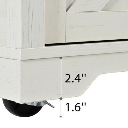 K&K 53.7" Farmhouse Kitchen Island with Power Outlet, 2 Sliding Barn Door Kitchen Storage Island with Drop Leaf – Model N707S170347W