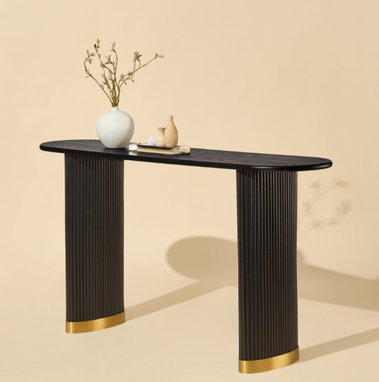 Length 59.1 Inch Entryway Table for Living Room,Narrow Console Table with Unique Stainless Steel legs Design, Modern Design MDF Sofa Table Entrance Table for Hallway, Entrance,Apartment,Black