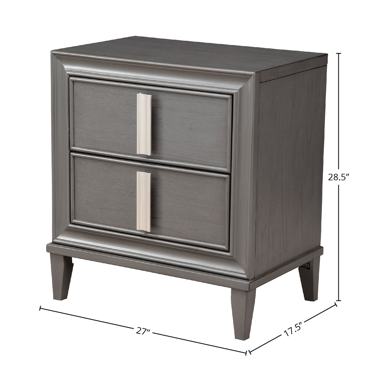 Solid Wood and MDF Gray 2 Drawer Nightstand With Metal Handles Fully Assembled