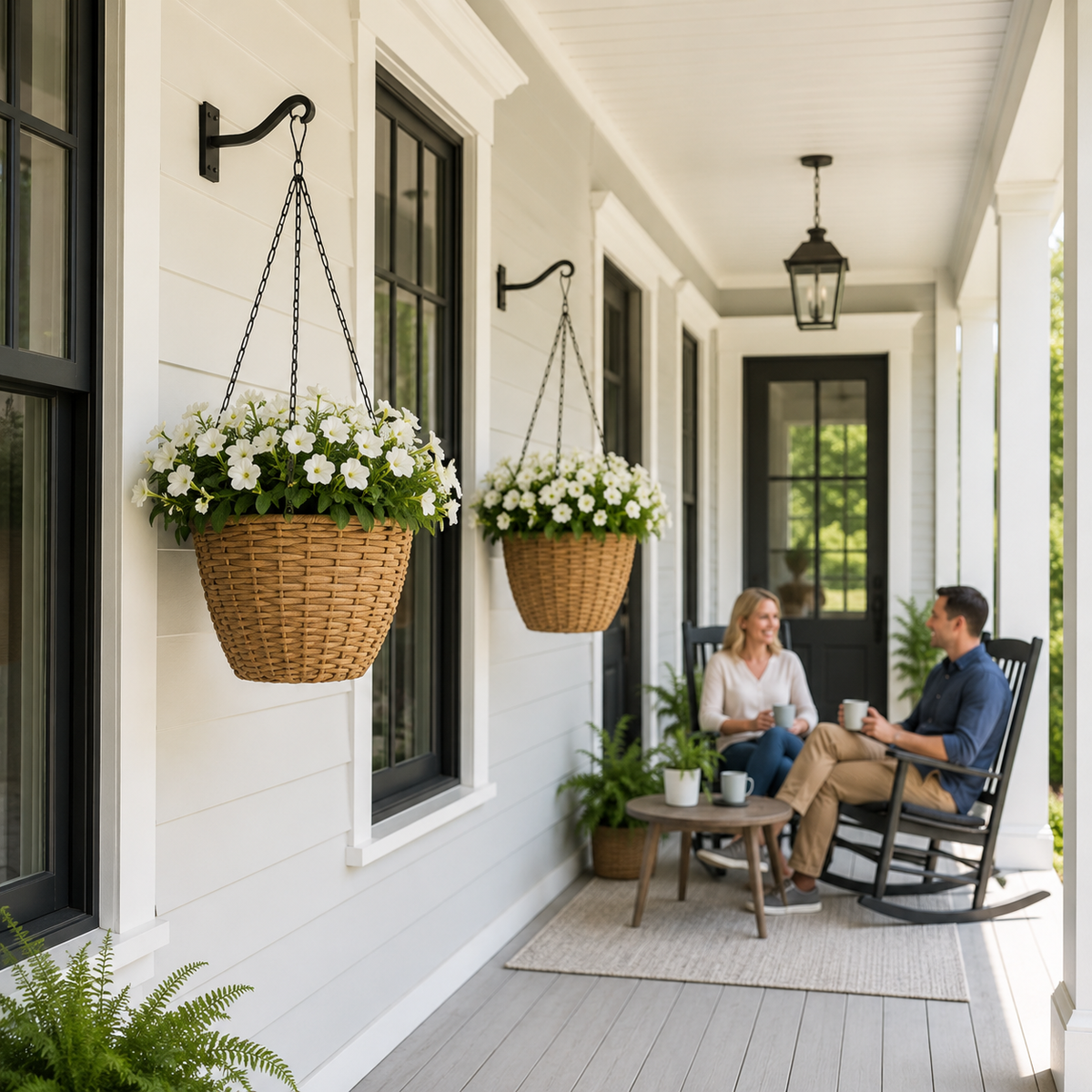 SOLHOME 10.6" Resin Wicker Set of 2 Hanging Planters with Steel Frame – Indoor Outdoor Plant Holders with Steel Hangers and PE Liner