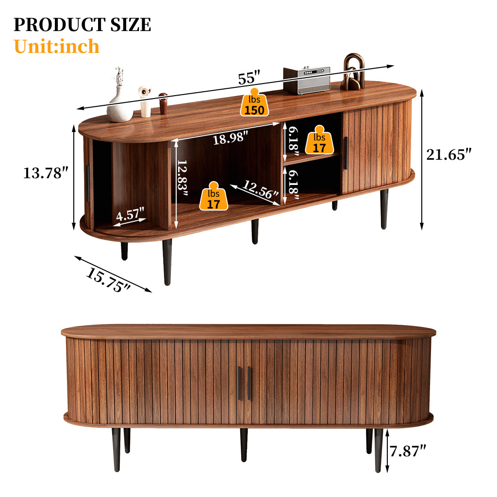 TV Stand, 55" Modern TV Console Table with Storage Compartment and Sliding Door, Gaming Entertainment Center with Cabinet - Walnut