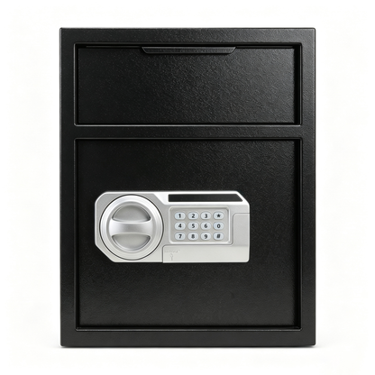 Commercial Safe with Drop Slot for Cash Deposits, Multi-Scene Safe for Office, Household & Commercial Use, Equipped with Password Lock, Emergency Override Keys and Intelligent Anti-Theft Alarm System,