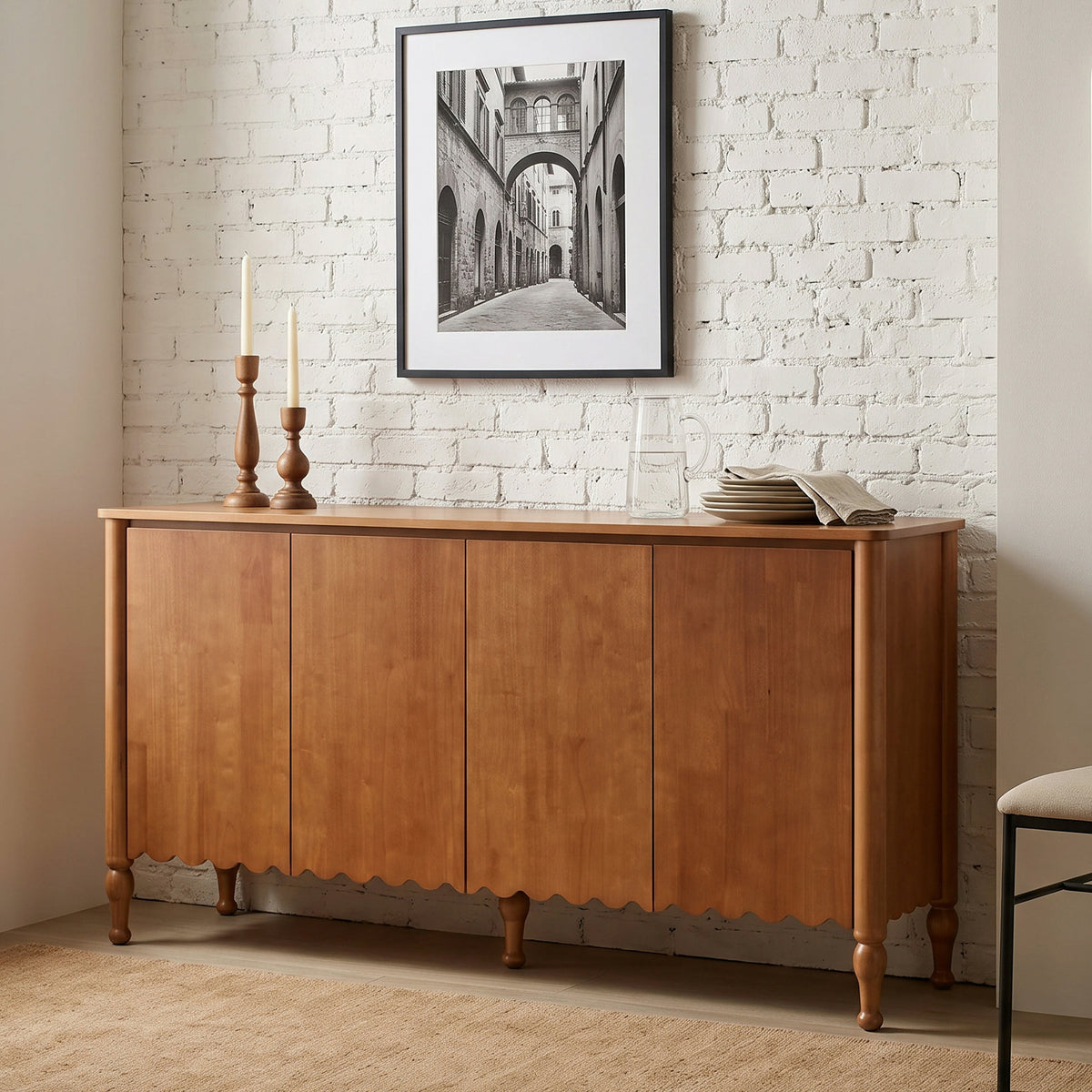 59' Rustic Sideboard Buffet Cabinet Credenza with 4 Doors & 2 Shelves,Farmhouse Wood Accent Storage Cabinets Console Table with  & Solid Wood Legs, Brown