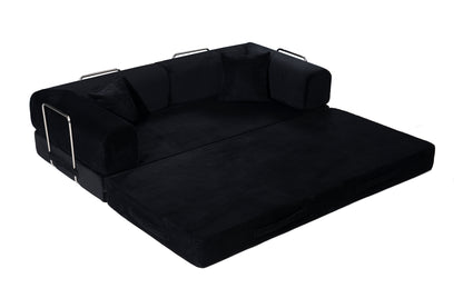 Convertible Sofa Bed, Folding Floor Couch Corduroy Fold Out Couch Bed Futon Sleeper Mattress with Pillows, Boneless Sofa for Living Room Bedroom,BLACK