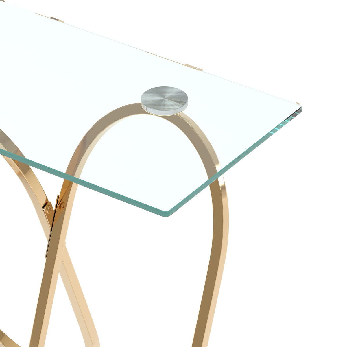43.3' Modern Tempered Glass Console Table with Ring-Shaped Frames, Metal Frame and Clear Tempered Glass,Suitable for Living Room,Hallway,Corridor and Bedroom - Gold