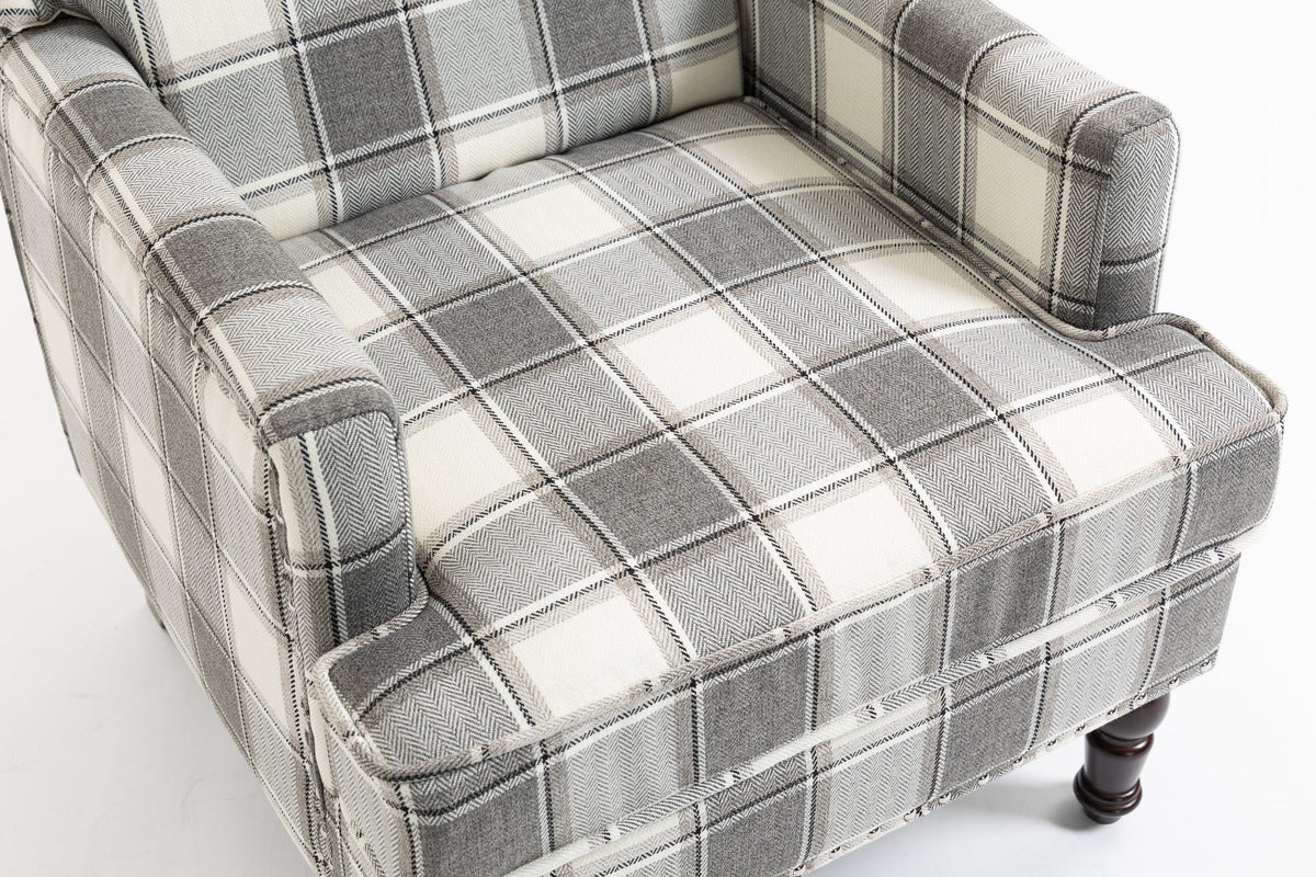 Upholstered Accent Chair, Vintage Armchair with Grey Linen Fabric and Nailhead Trim