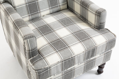 Upholstered Accent Chair, Vintage Armchair with Grey Linen Fabric and Nailhead Trim