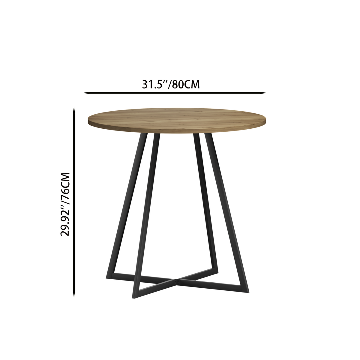 31.5 Inch Round Dining Table, Small Circle Kitchen Table with Metal Black Legs for 2-4 people, Modern Dining Room Table, Brown (only table) – Natural