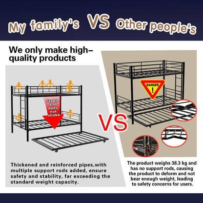 Heavy-duty Sturdy Metal Twin over Twin Bunk Bed with Noise Reduction, Safety Guardrail, No Box Spring Needed, Black