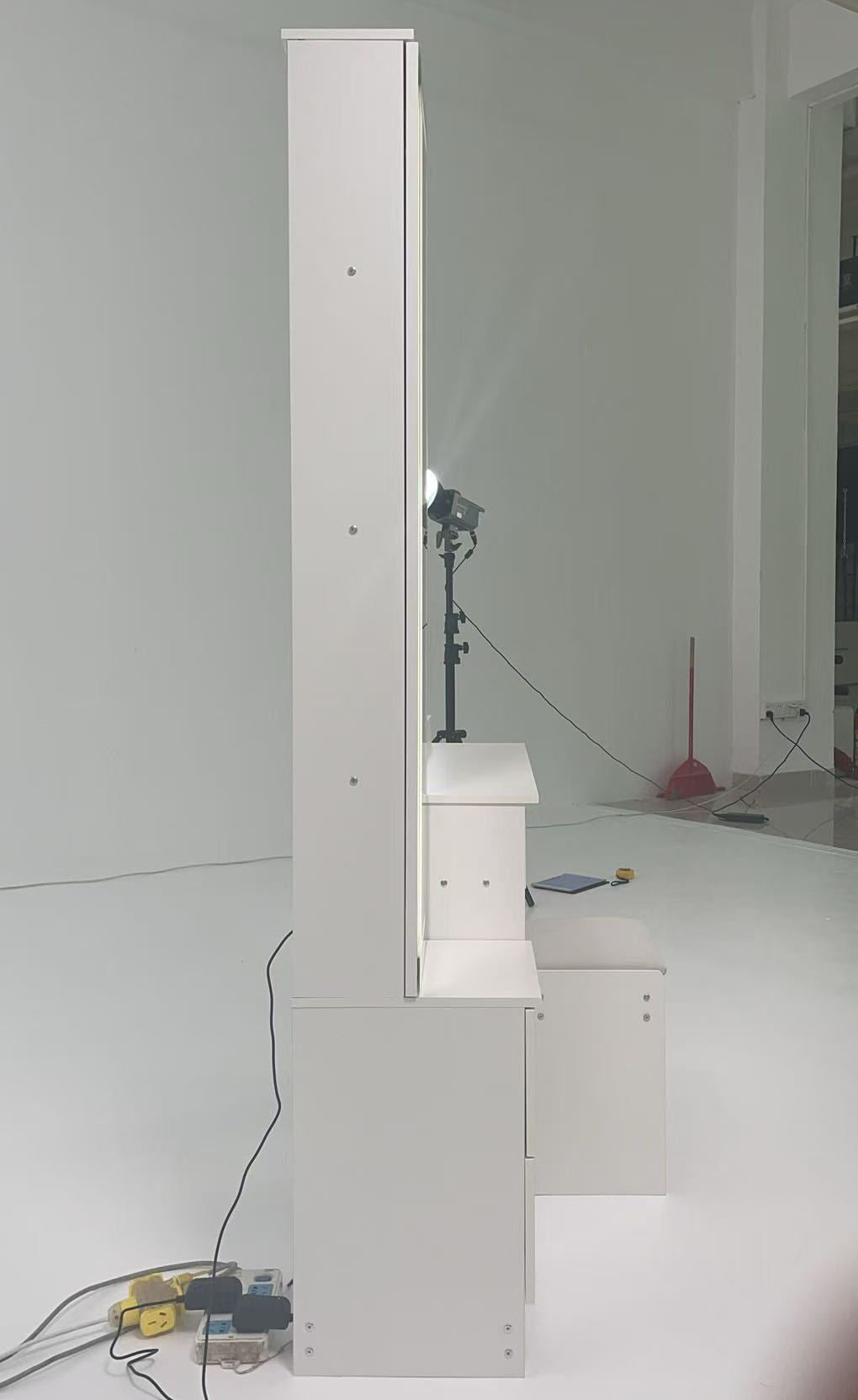 Extra Large LED Mirror Vanity Table + LED Dressing Mirror Cabinet + Cushioned Stool, Double Large LED Mirror, Touch Control, 3-color Switch