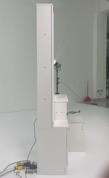 Extra Large LED Mirror Vanity Table + LED Dressing Mirror Cabinet + Cushioned Stool, Double Large LED Mirror, Touch Control, 3-color Switch