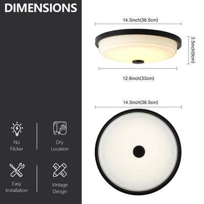 14.37" x 14.37" x 3.54" LED Flush Mount Ceiling Light, 25W Remote Stepless Dimmable Ceiling Lamp, RA>90, Metal Body & Glass Shade