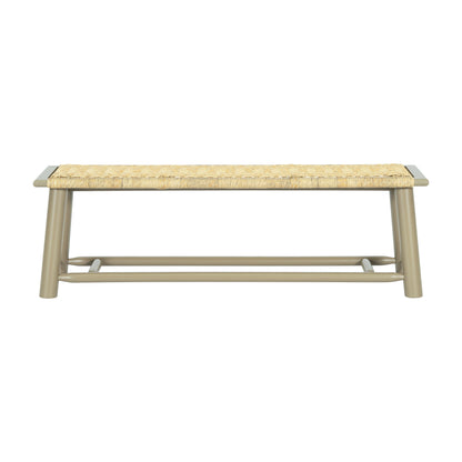 Farmhouse Modern Solid Wood Rattan Bench - 59 Inch Indoor & Covered Outdoor Bench Champagne Finish Multi-Functional Design