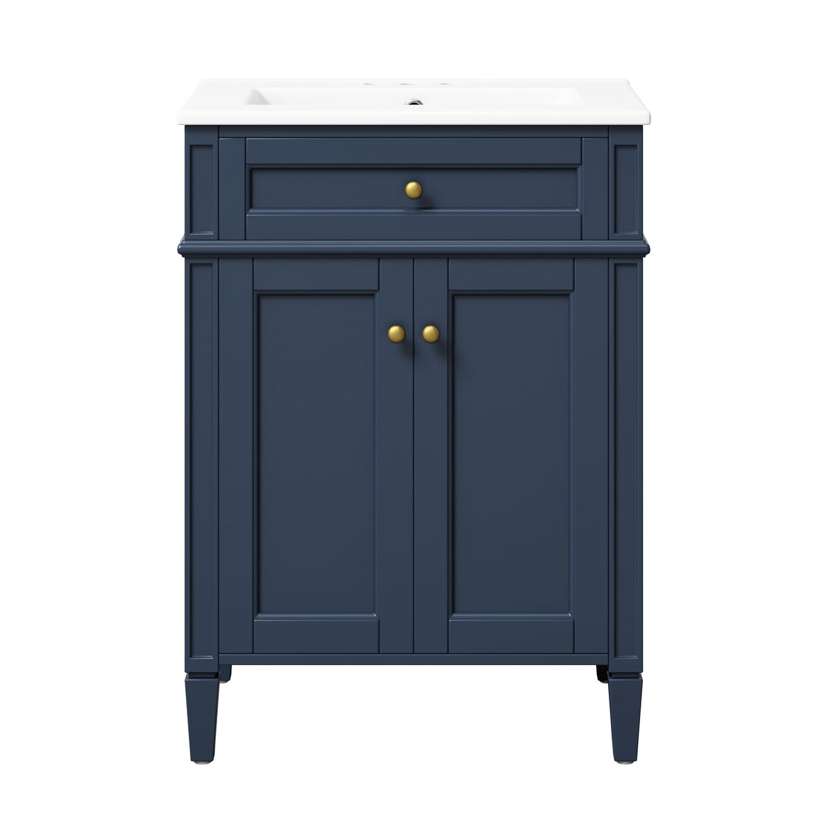 Modern Blue Bathroom Vanity with 2 Doors and Tip-Out Drawer, Ceramic Sink, Soft-Closing Hinges, Solid Wood Frame, 24'