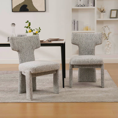22.05" Wide Modern Upholstered Chenille Dining Chair Set of 2 with Rubberwood Legs, Armless Curved Back Accent Chairs for Living Room Bedroom Restaurant Cafes Dining Room Reception, White/Black