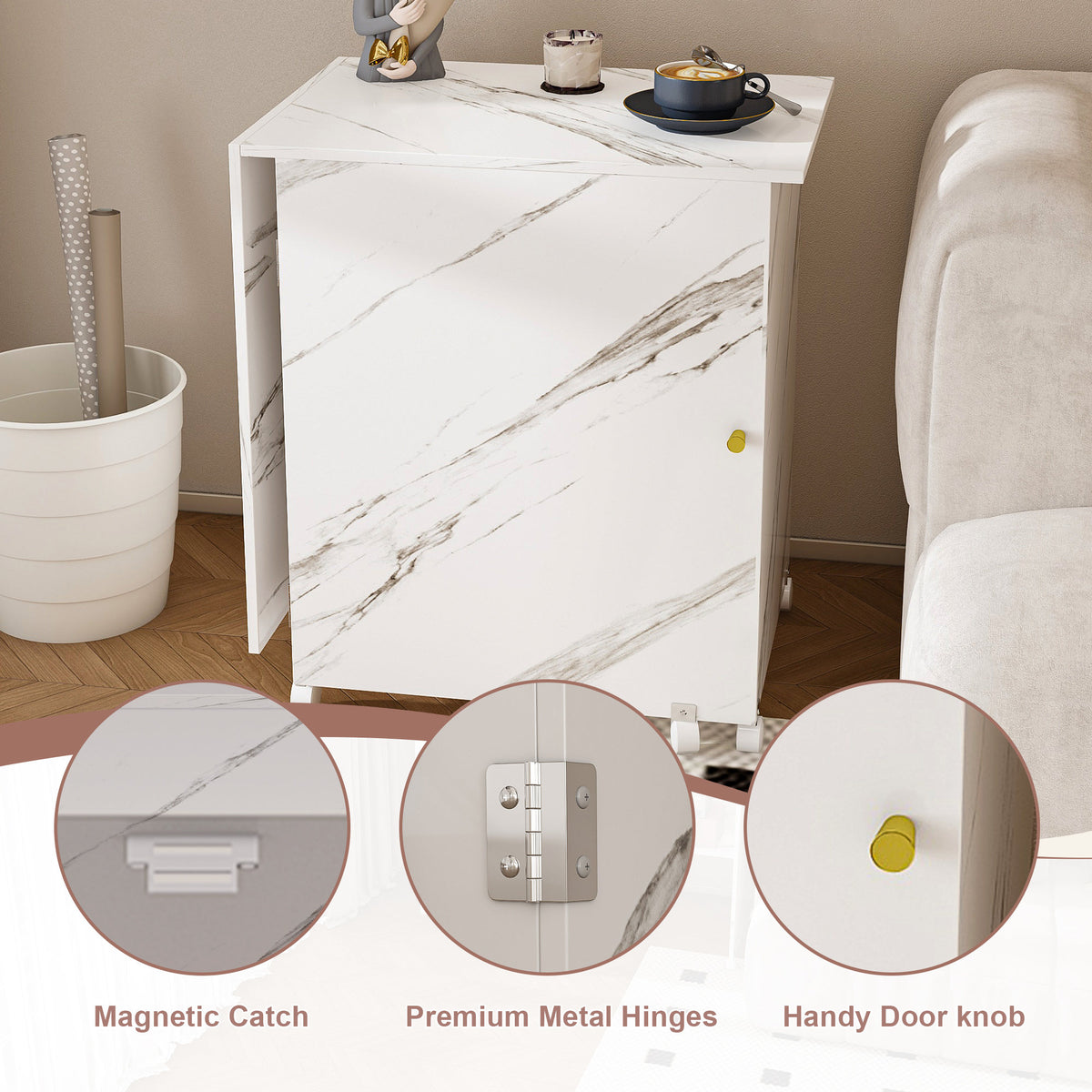 4-in-1 Folding Sewing Table with Lockable Wheels – Multi-Functional Craft Station, End Table, Computer Desk & Kitchen Storage with Shelves, White Rolling Sewing Machine Table for Apartments
