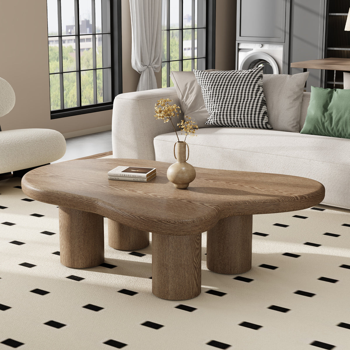 Free Form Walnut Coffee Table, Engineered Wood Center Table for Livingroom