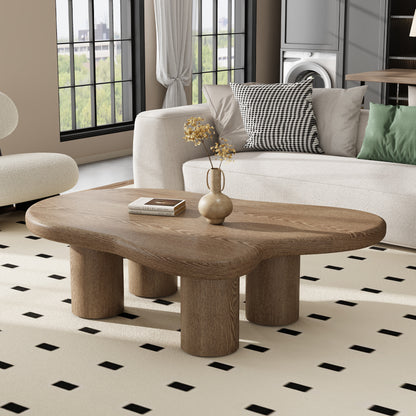 Free Form Walnut Coffee Table, Engineered Wood Center Table for Livingroom