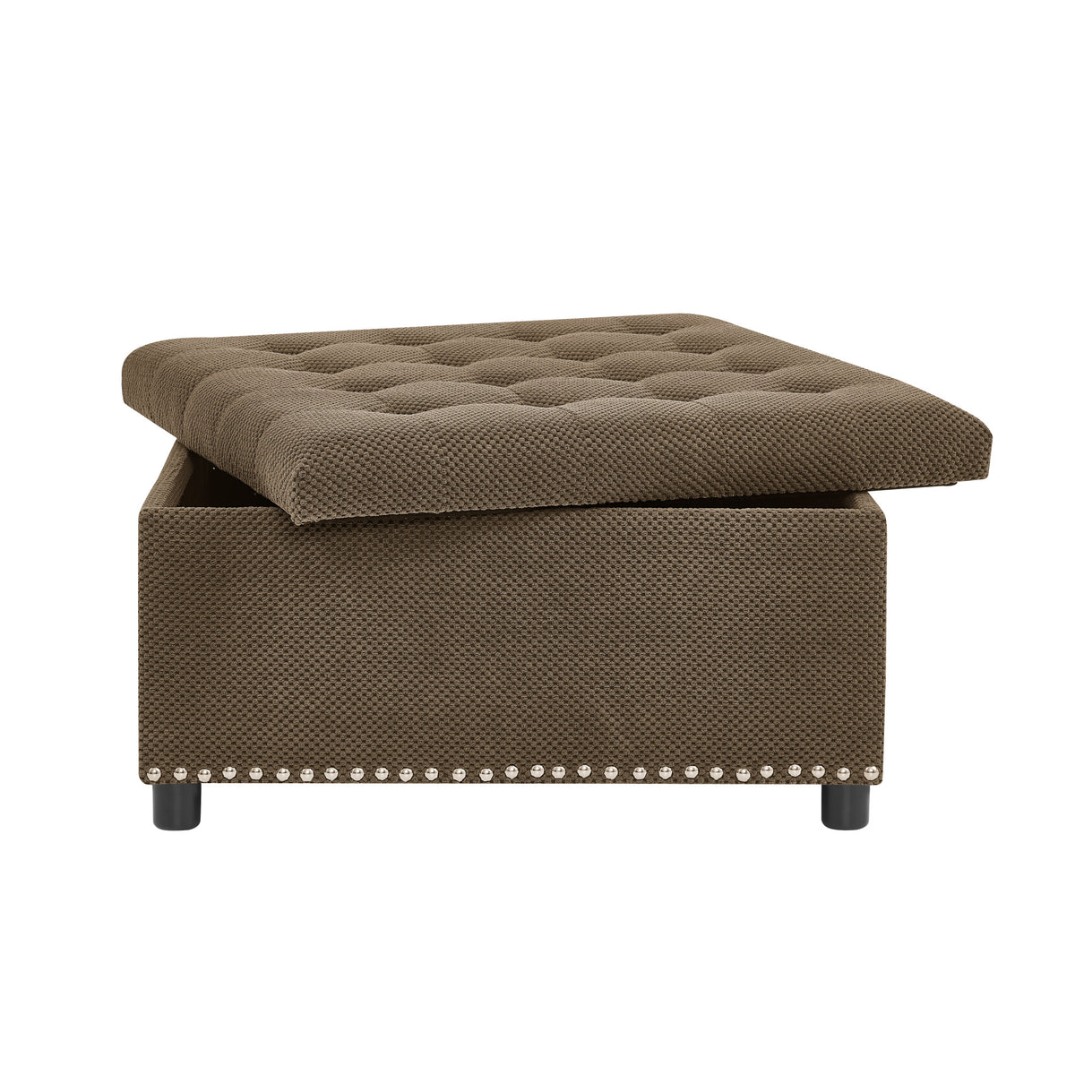 Storage Ottoman, Tufted Footstool, Nailhead Trim Ottoman, Square Storage Ottoman, Upholstered Coffee Table, Bedroom Storage, Living Room Accent, Dark brown Ottoman, Small Space Furniture, Home Decor.