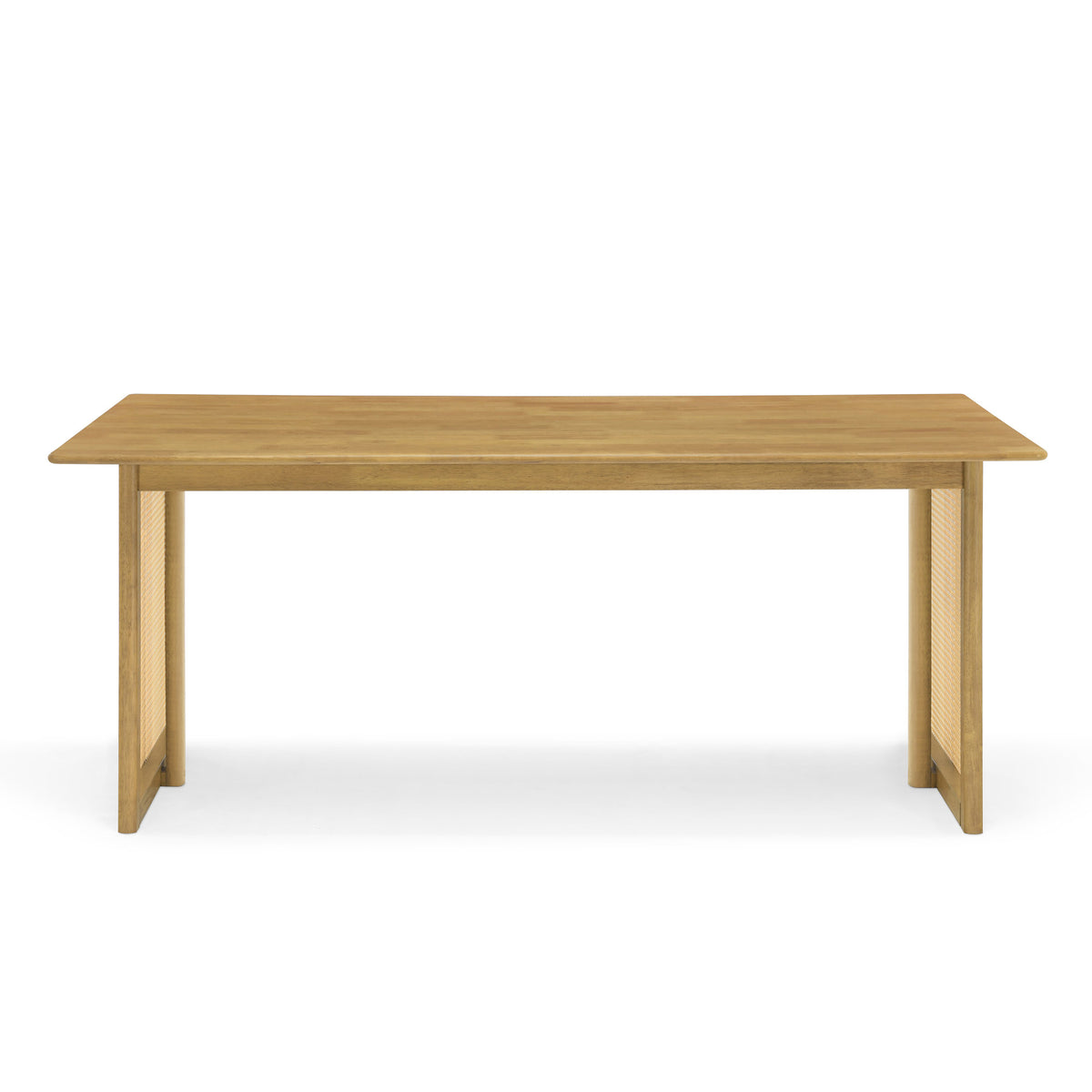 Natural Rubber Wood Dining Table with Natural Plastic Rattan Accents – 70.87''L Indoor Kitchen Table, 800 lbs Capacity