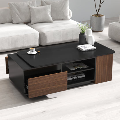 Extendable Coffee Table, Length Adjustable Wood Coffee Table with 2 Storage Drawers, Large Long Rectangular Center Table