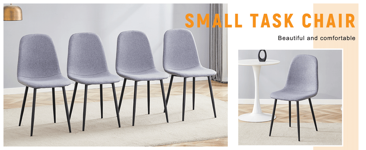 Luxury Simple Chair - Set of 4 Light Gray Linen-Cotton Material High Resilience Dining Chair with Metal Black Leg.Integral metal leg architecture,Suitable for various interior decoration styles.