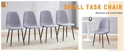 Luxury Simple Chair - Set of 4 Light Gray Linen-Cotton Material High Resilience Dining Chair with Metal Black Leg.Integral metal leg architecture,Suitable for various interior decoration styles.