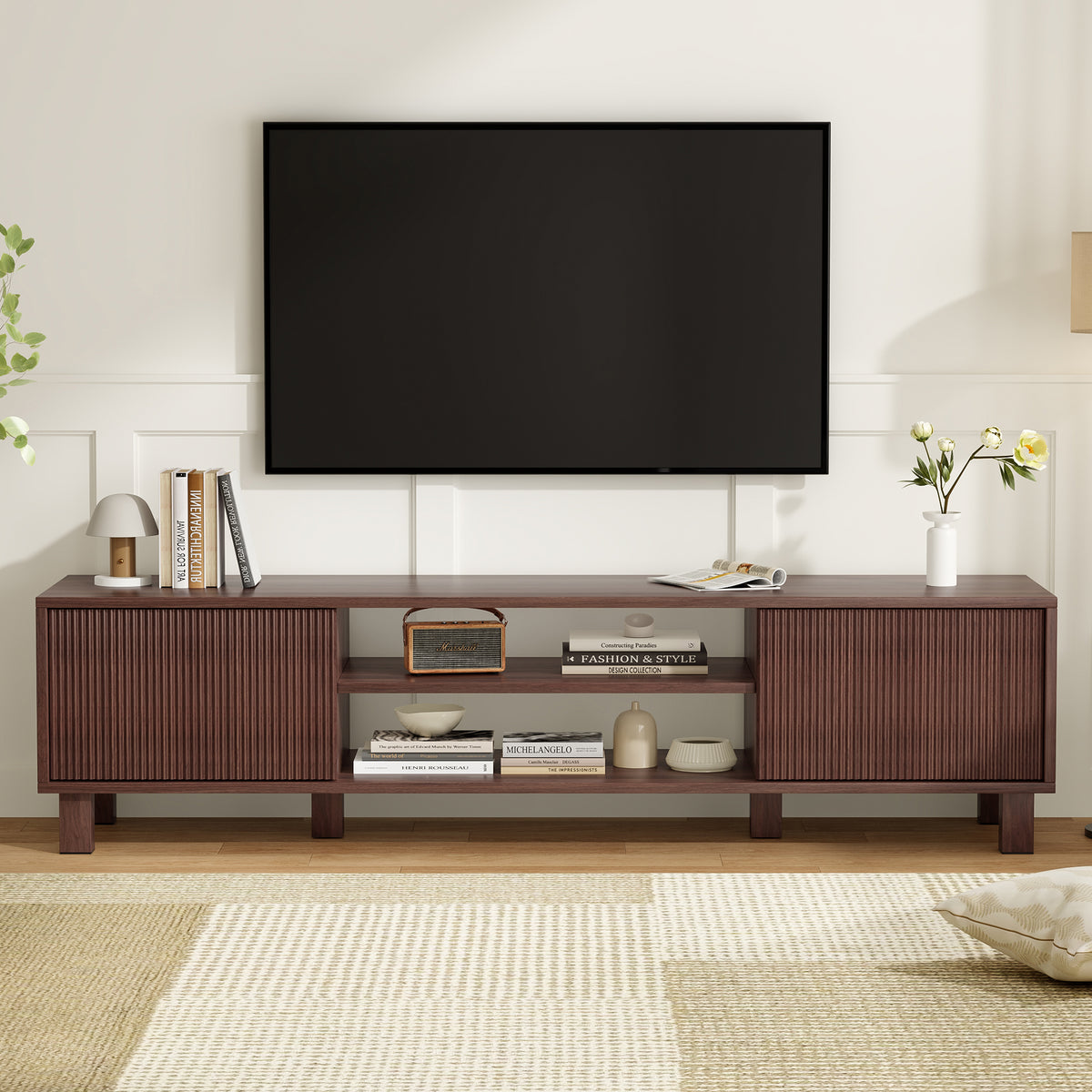 Modern TV Stand for Up to 70'' TVs, Large Media Console with Storage & Open Shelves, Stylish Entertainment Center for Living Room