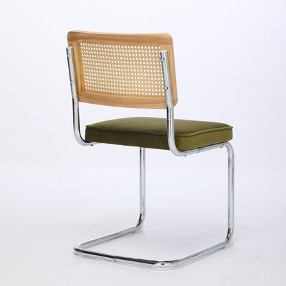 Mid Century Modern Dining Chairs Set of 2, Velvet Accent Chairs with Natural Cane Back & Stainless Chrome Base