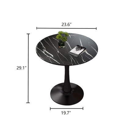 Round Table, Modern Dining Table, MDF Top and Steel Base Tulip Round Kitchen Table, Mid Century Coffee Table for Living Room 24 Inch - Black Marble