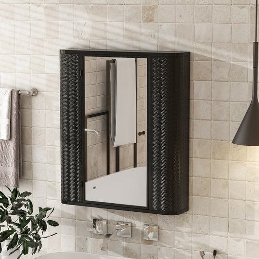 Wall-Mounted Bathroom Cabinet with Mirror, Metal Framed Mirrored Door Medicine Cabinet, 2 Inner Shelves for Storage, Modern Farmhouse Style, Over Toilet or Vanity Organizer