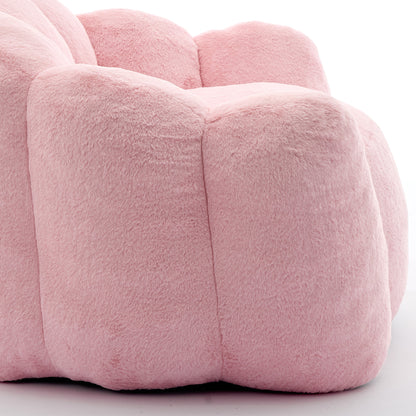 Lotus Style Compression Sofa Adult Bean Bag with Pull Ring in Pink Plush, 43.7 x 39.76 x 26.77 inches, No Installation Required