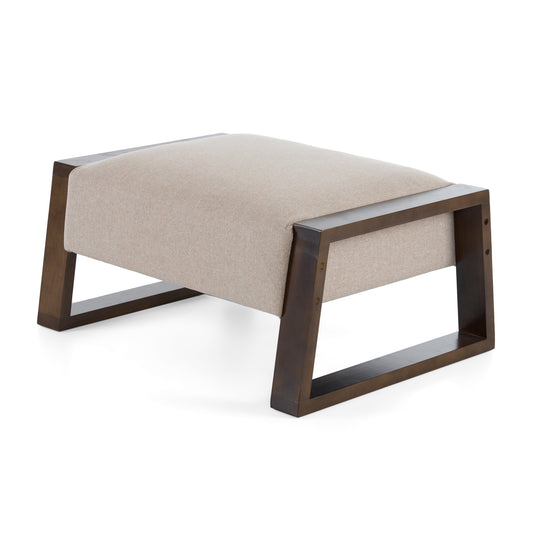 Sleek and Stylish Ottoman Beige Polyester with Brown Rubberwood Legs 33x24x16.75 Inches