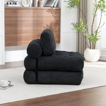 Folding Sofa Bed, Convertible Sleeper Chair with Pillow Foldable Mattress with Back Support, Portable Fold Out Chair Bed Comfy Floor Sofa Lounge for Living Room Bedroom, Black , Single