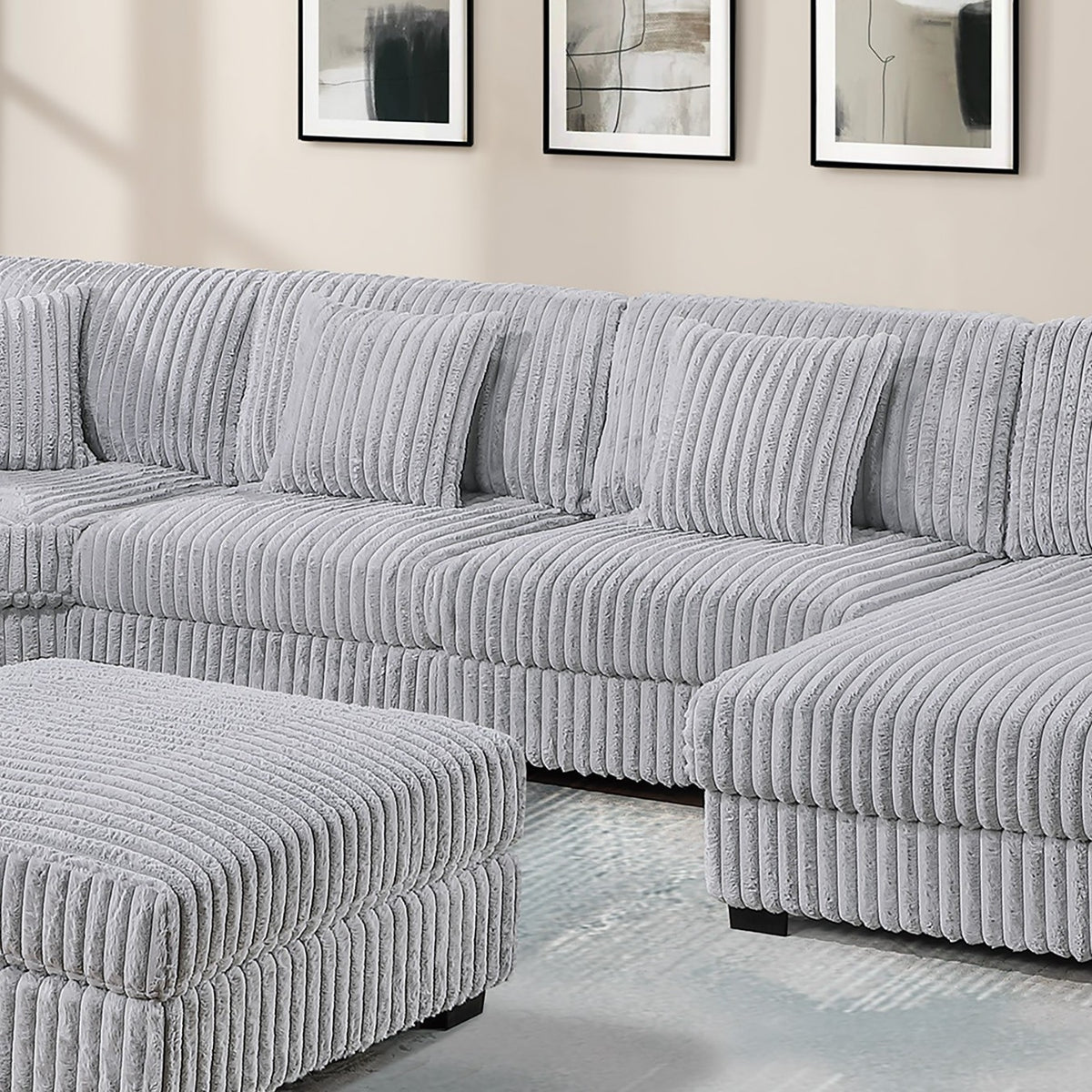 Mink Gray Fur-Like Corduroy Armless Chair Modular 1pc Chair w Pillow Living Room Furniture Contemporary Style