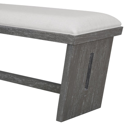 TREXM 6-Piece Retro Dining Table Set for 6, 60" Wood Kitchen Table and Chairs Set of 4 with Bench Designed Trestle Base - Gray – 102.3 Lbs