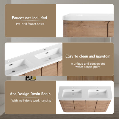 60'' Freestanding Bathroom Vanity with White Resin Sink, 4-Soft-Close Door, KD-Packing, Plywood, Imitative Oak