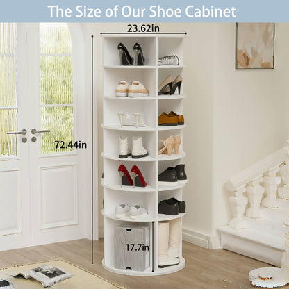 Rotating Shoe Rack Tower, 7-Tier Spinning Shoe Rack, Free Standing 360° Revolving Shoe Organizer