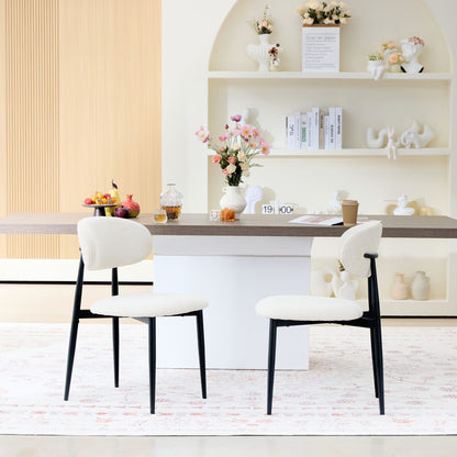 Fabric Dining Chairs, Upholstered Side Chairs with Black Metal Legs, 32.8' H x 19.6' W x 22' D, 19.3' Seat-High, Modern Kitchen Chairs for Dining Room, Living Room-Seat of 2,Black Frame and Beige Seat