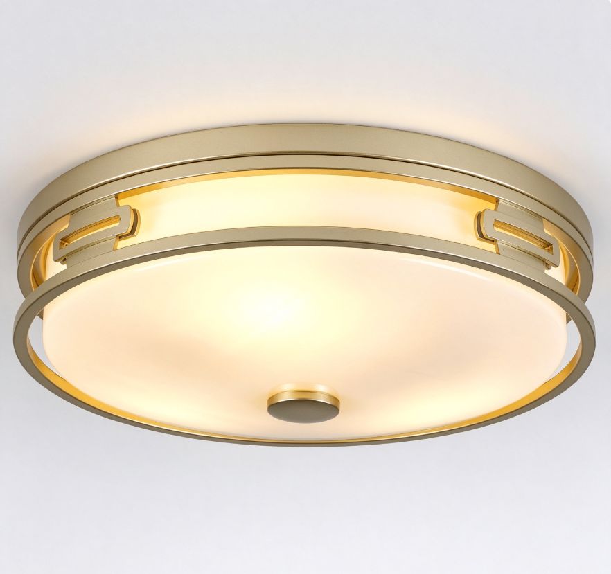11.81" Flush Mount Ceiling Light, 2xE26 Max 60W Sockets, Gold Metal Frame with Frosted Acrylic Shade, Bulbs Not Included