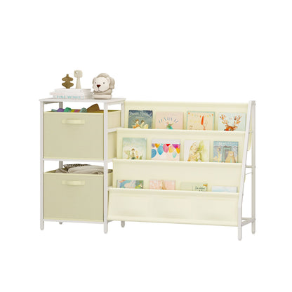 Kids Bookshelf with 3-Tier Front-Facing Book Display, 2 Storage Bins and Bottom Cabinet, Children's Bookcase Organizer for Bedroom, Playroom and Nursery